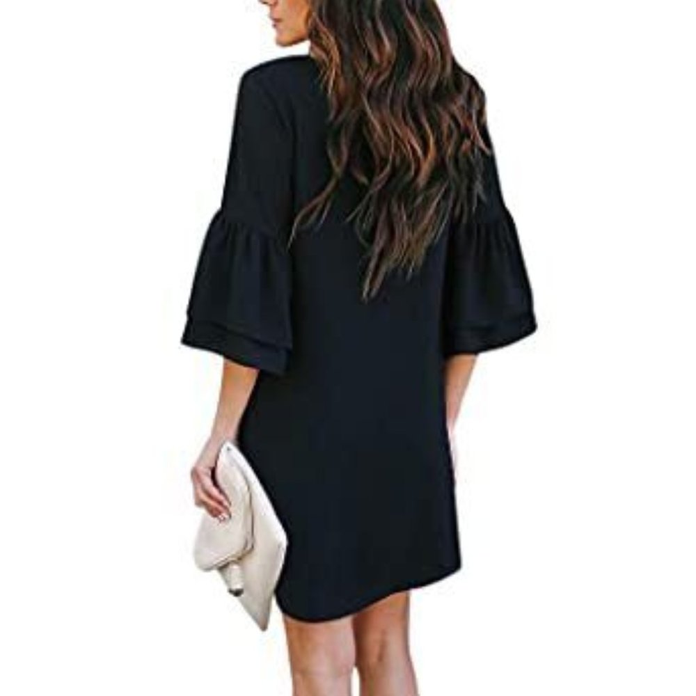 BELONGSCI Women's 2023 Summer Dress Sweet & Cute V-Neck Bell Sleeve Shift Dress